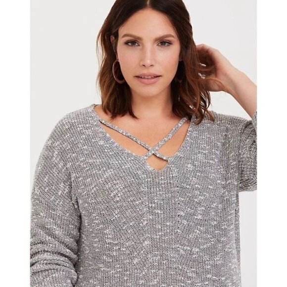NWOT Torrid Marled Front Criss Cross Neckline Pullover Sweater - Picture 3 of 14